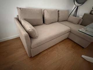 Sofá-cama com chaise longue reversível bege