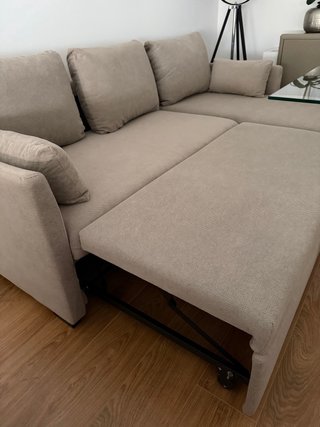 Sofá-cama com chaise longue reversível bege