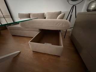 Sofá-cama com chaise longue reversível bege