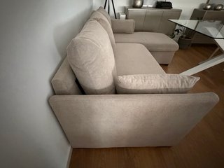 Sofá-cama com chaise longue reversível bege