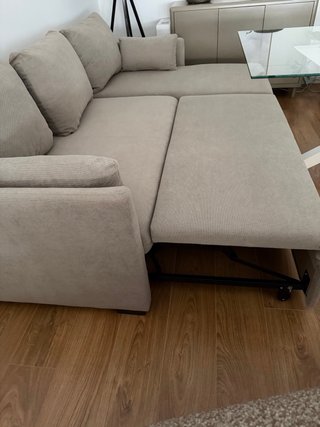 Sofá-cama com chaise longue reversível bege