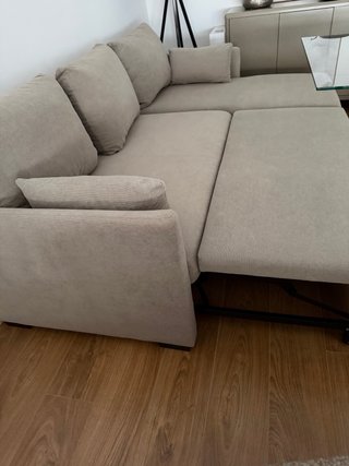 Sofá-cama com chaise longue reversível bege
