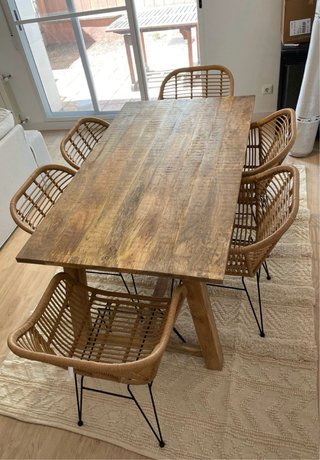 Mesa Comedor Madera y Ratán