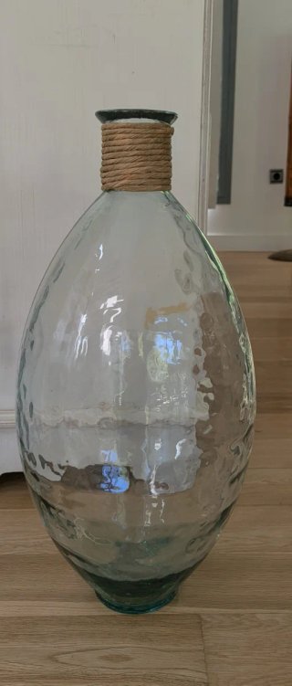 Jarrón Damajuana Grande Cristal y Yute