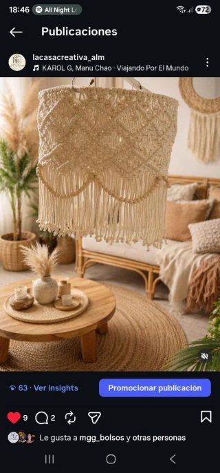 Lámpara Macramé Hecha a Mano Boho Beige