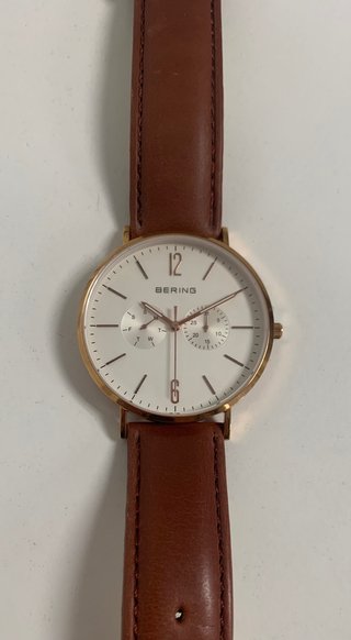 Reloj Bering Chapado Oro Piel Marrón
