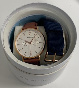 Reloj Bering Chapado Oro Piel Marrón