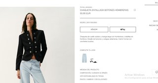 Chaqueta Zara Mujer Talla XL Negra.
