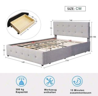 Estructura Cama 140x200 Terciopelo gris oscuro.