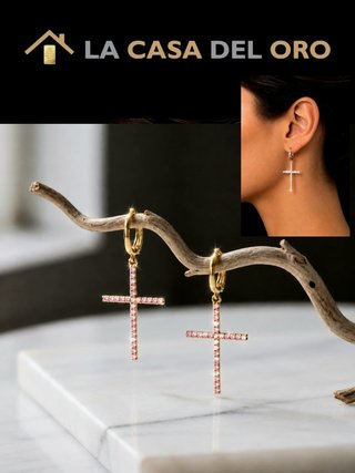 Pendientes Cruz Oro 14k La Casa del Oro