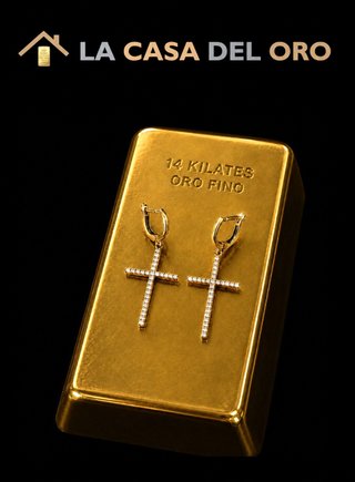 Pendientes Cruz Oro 14k La Casa del Oro