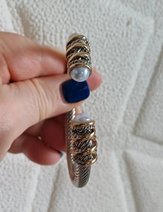 Bracciale rigido fantasia oro e argento