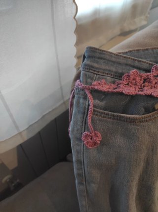Pañuelo/Bandana Crochet Rosa , con flores