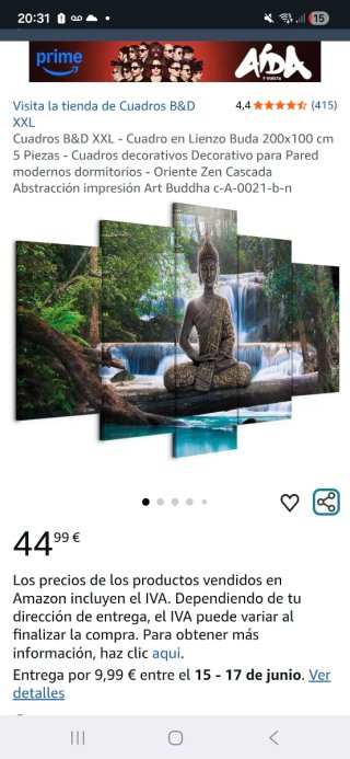 Cuadro Buda Zen Cascada 5 Piezas 200x100cm