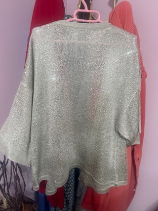 Chaqueta corta plateada lentejuelas talla XL