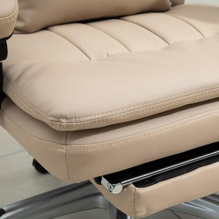 Sedia da Ufficio Massaggiante, Altezza Regolabile e Reclinabile in Pelle PU, 67X69X106.5-114.5Cm Beige
