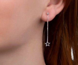 Pendientes largos plata estrella