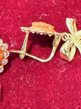 Pendientes Oro 18k Coral y Circonitas