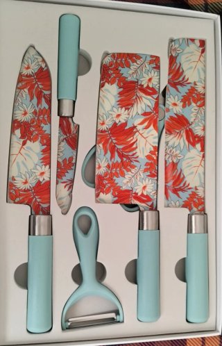 Set 6 coltelli con manici azzurri e fantasia flore