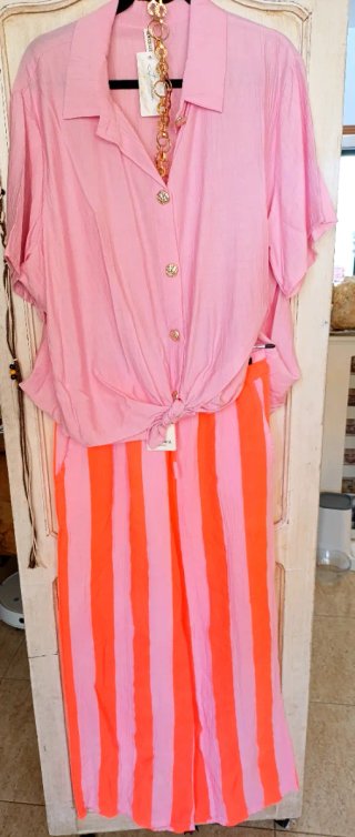 Pantalón palazzo rayas naranja y rosa