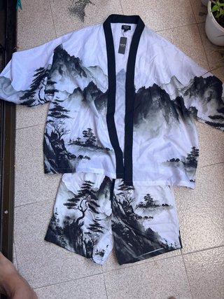 Conjunto BoohooMAN Camisa y Short Estampado Montañ