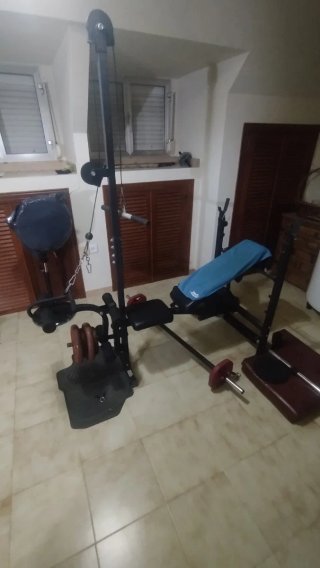 Banco de pesas multifunción + discos