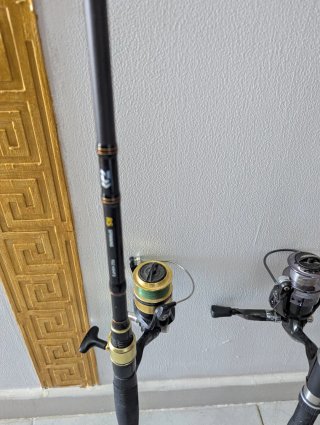 2 cañas de pescar con carretes