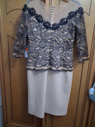 Vestido de ceremonia Madrina beige y negro