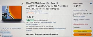 Huawei MateBook 16s i9 Gris Plata