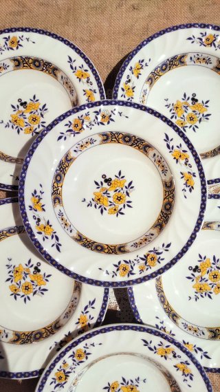 6 Piatti Fondi Ceraminter Blu e Giallo anni 90