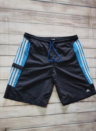 Adidas Shorts Negro/Azul Rayas Retro Talla L