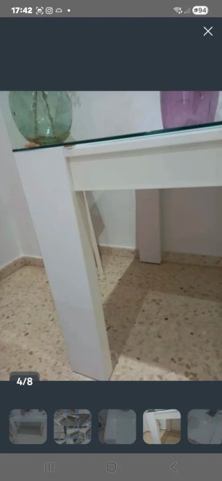 Mesa comedor extensible blanca cristal