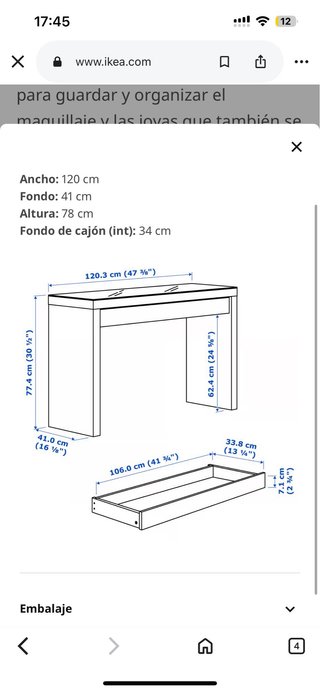 Escritorio/Tocador IKEA Malm con Cristal