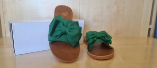 Sandali donna con fiocco verde