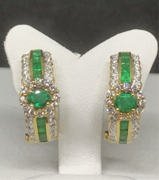 Pendientes Oro 18K Esmeralda Zambia Diamantes