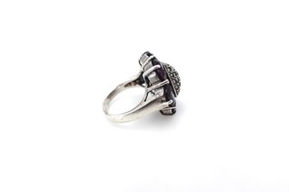 Anillo Plata 925 Flor Amatista y Marcasita