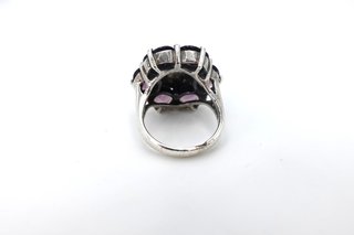 Anillo Plata 925 Flor Amatista y Marcasita