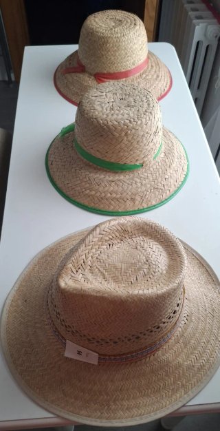 Juego tres sombrero paja unisex trabajo artesanal