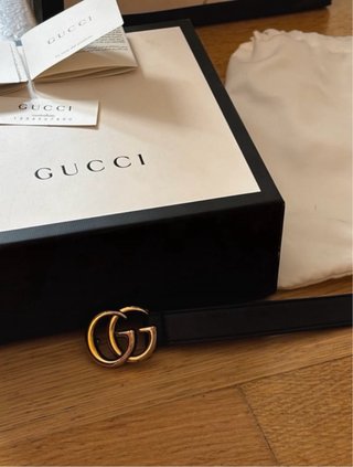 Cintura Gucci Marmont Pelle Nera Oro 70cm