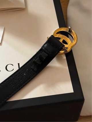 Cintura Gucci Marmont Pelle Nera Oro 70cm