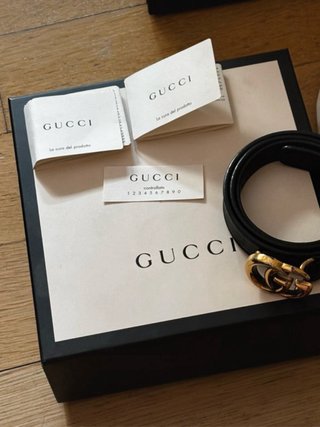 Cintura Gucci Marmont Pelle Nera Oro 70cm