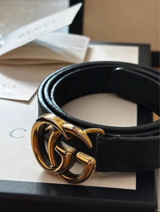 Cintura Gucci Marmont Pelle Nera Oro 70cm