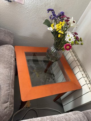 Mesa Rinconera Madera y Cristal Naranja