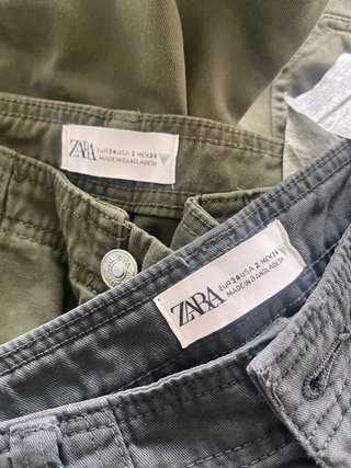 Pantalones Cargo Zara Verde y Gris