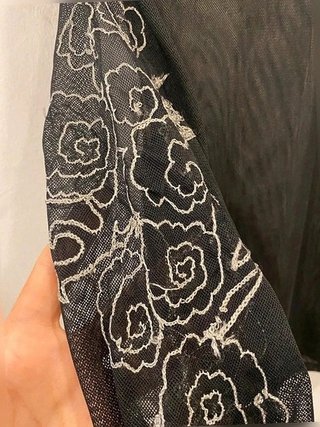 Top Vintage Negro Malla Volantes, Estilo Gótico Japonés "Cupid Heart" Bordado Floral