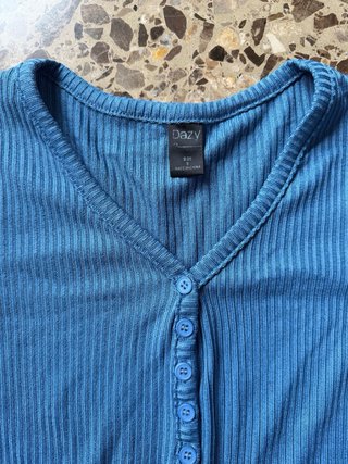 Top Manga Larga Azul