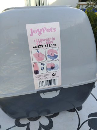 Transportín para mascotas gris y blanco