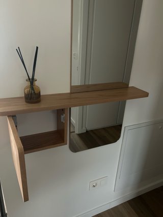 Mueble recibidor madera y cristal