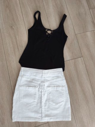 Conjunto falda blanca y body negro