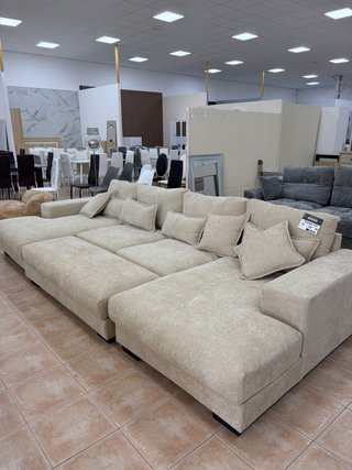 Sofá Rinconera Cama Beige y Gris 365cm antimanchas